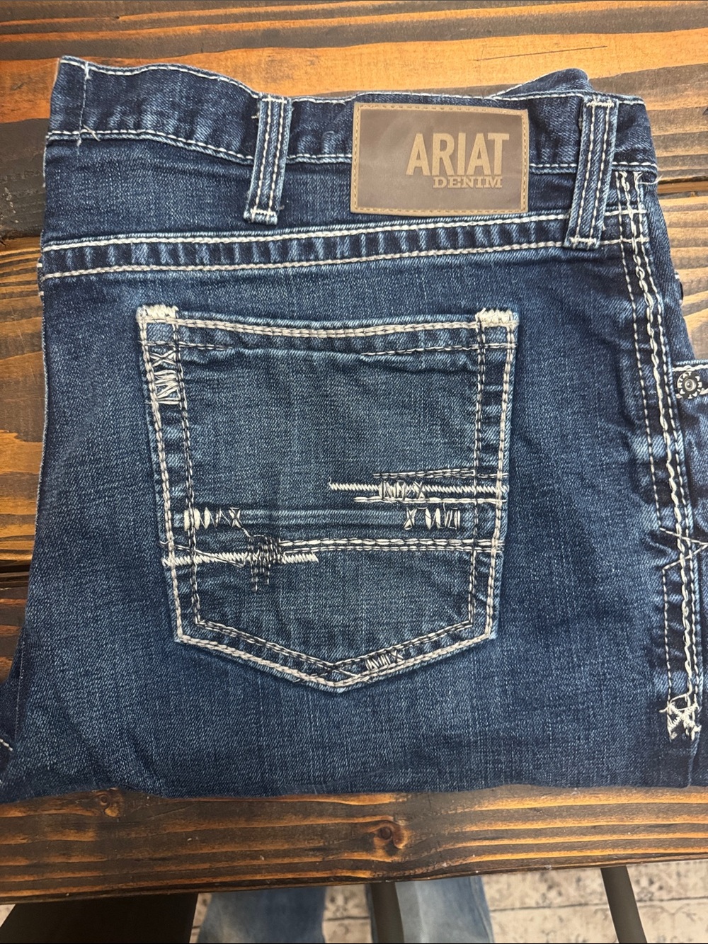 Ariat Men's Dark Blue Slim Straight Jeans with White Stitching